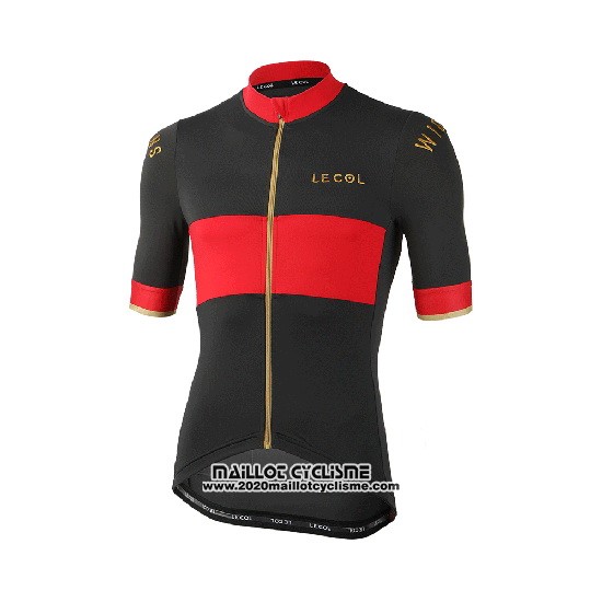 2019 Maillot Ciclismo Lecol Noir Rouge Manches Courtes et Cuissard